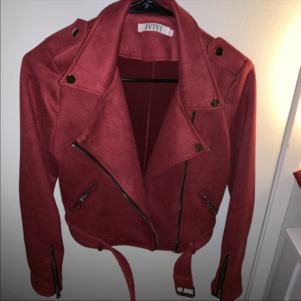 Boohoo burgundy moto jacket